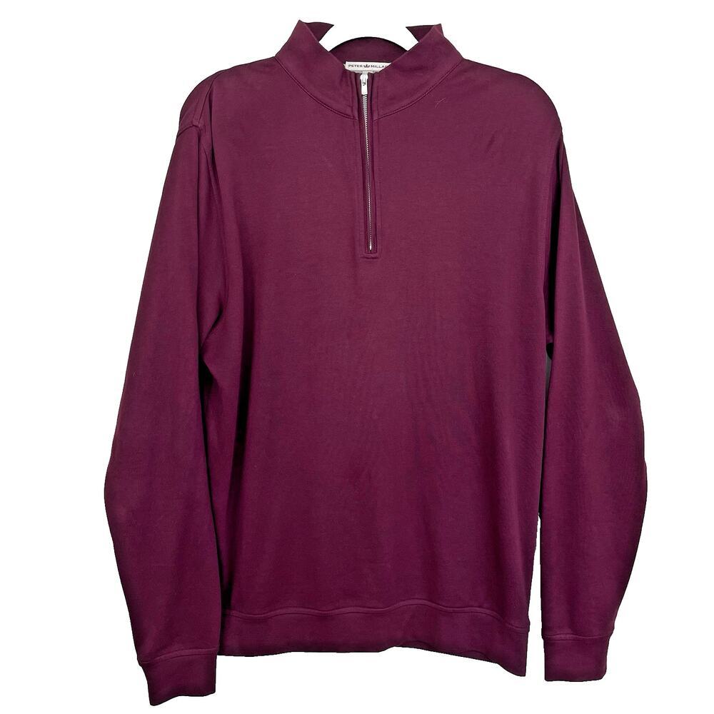 Peter Millar 100% Cotton 1/4 Zip Pullover Men's M Burgundy Sweater Golf Outdoor
